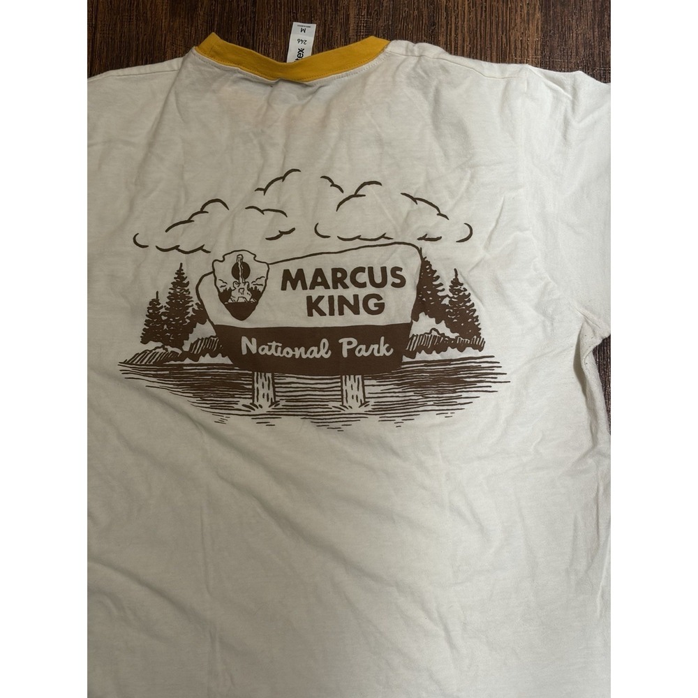 Men's Marcus King T-Shirt Yellow White Spell-Out M Blues Ringer Carolina Guitar